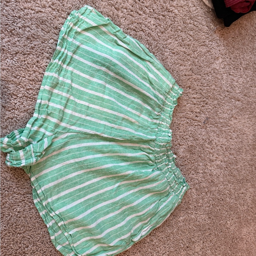 Aerie Green Striped Linen Shorts